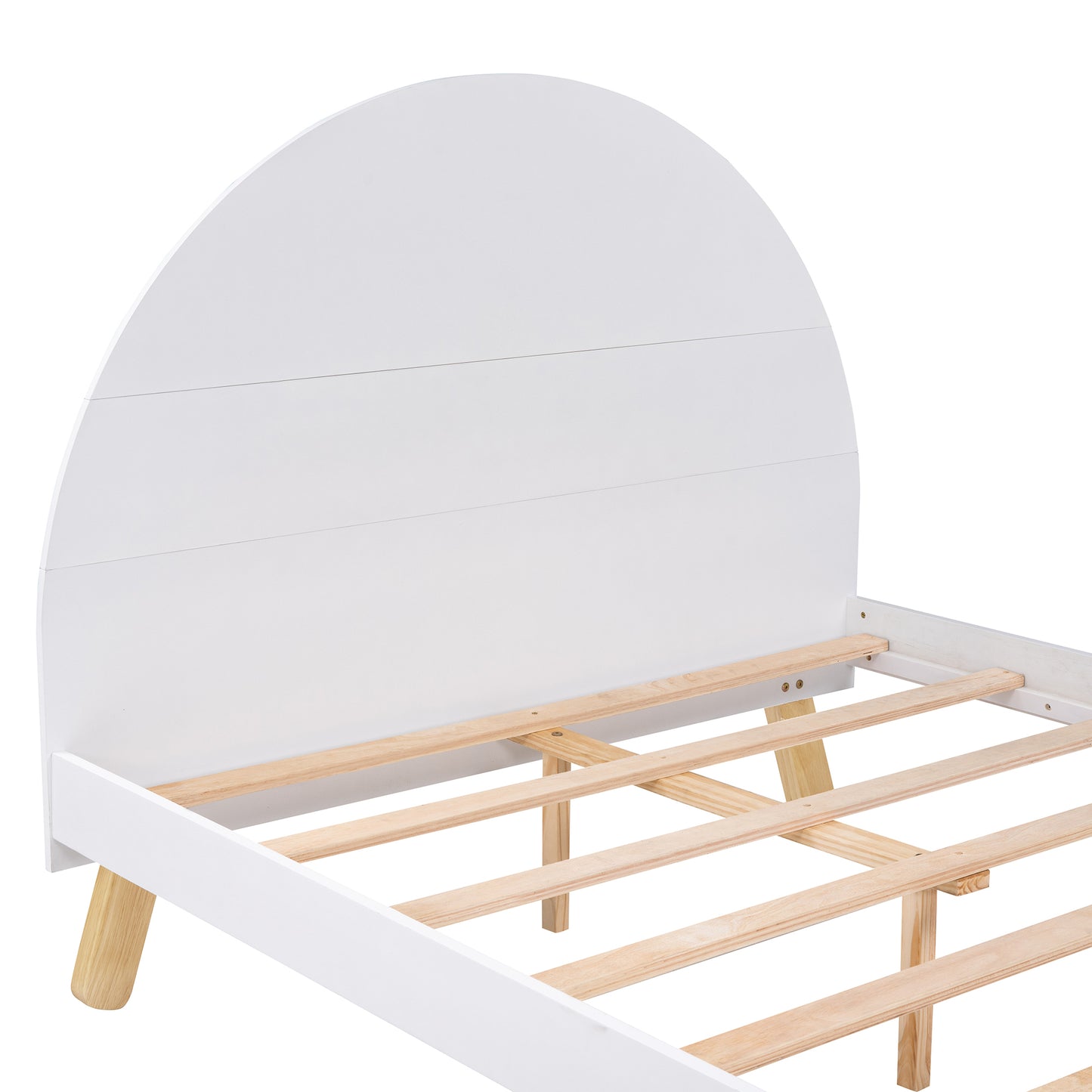 Wooden Cute Full Size Platform Bed with Curved Headboard and Shelf White