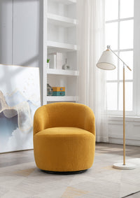 Teddy Fabric Swivel Accent Barrel Chair with Metal Ring Yellow Modern Design for Living Room