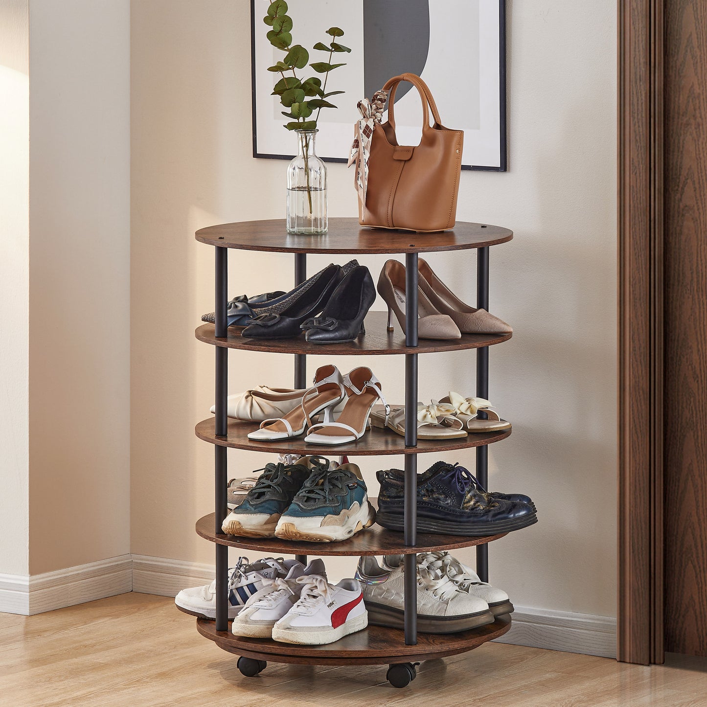 4-Tier Revolving Shoe Rack Storage Organizer for Closet and Entryway Space Saver Adjustable Design