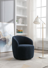 Teddy Fabric Swivel Accent Armchair Barrel Chair Dark Blue with Black Powder Coating Metal Ring