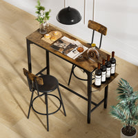 Wood Top Metal Base Industrial Bar Table with 2 Chairs Adjustable Bistro Whiskey Pub Table 47.44W x 15.75D x 35.43H