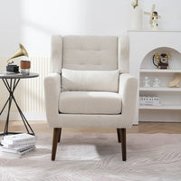 Modern Accent Chair Upholstered Foam Filled Comfy Reading Chair Mid Century Chenille Fabric Lounge Armchair for Living Room Bedroom Beige