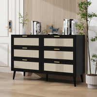 Modern 6 Drawer Dresser Black Wood Storage Cabinet for Bedroom or Living Room Furniture