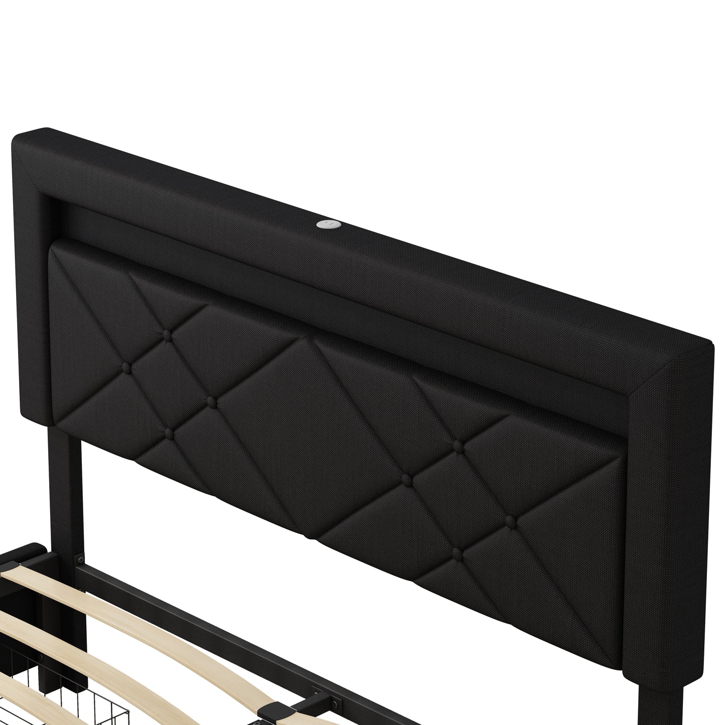 Black Queen Size Bed Frame with LED Lights USB Charging Station and Storage Drawers