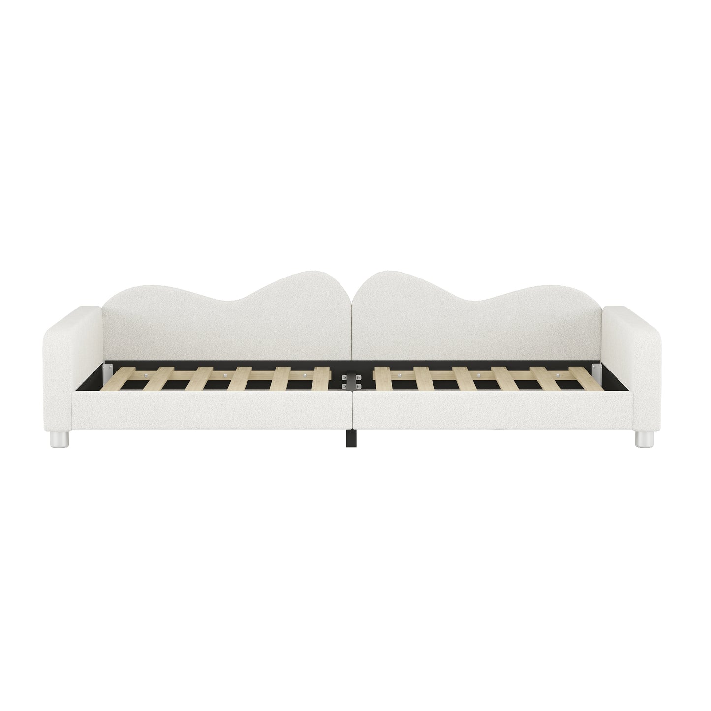 Twin size Upholstered Daybed, Sherpa Fabric Sofabed with Cloud-Shaped Backrest, No Box-spring Needed, White