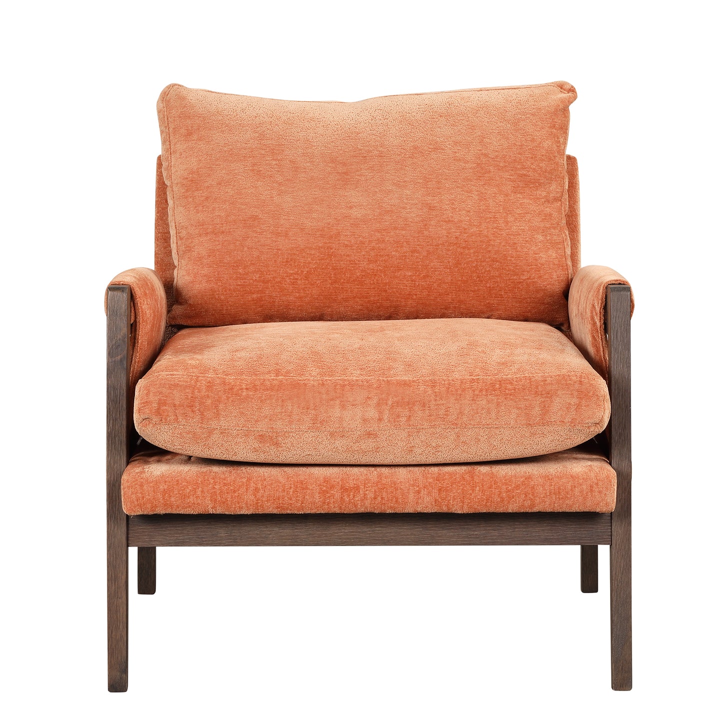 Mid-Century Modern Velvet Accent Chair Solid Wood Thick Cushion for Living Room Bedroom Studio Orange