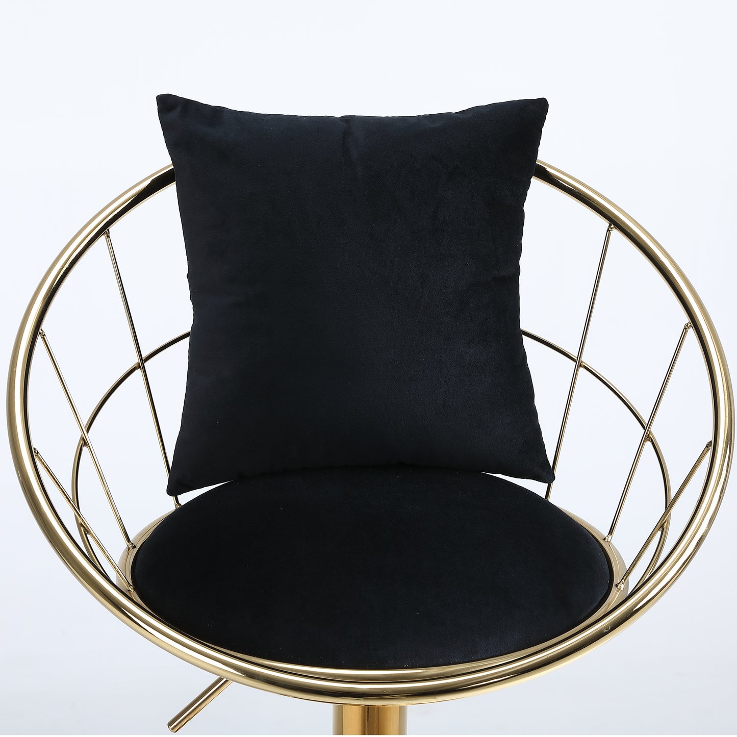 Black Velvet Bar Chair Set of 2 Gold Plated Unique Design 360 Degree Rotation Adjustable Height Ideal for Dining Room and Bar