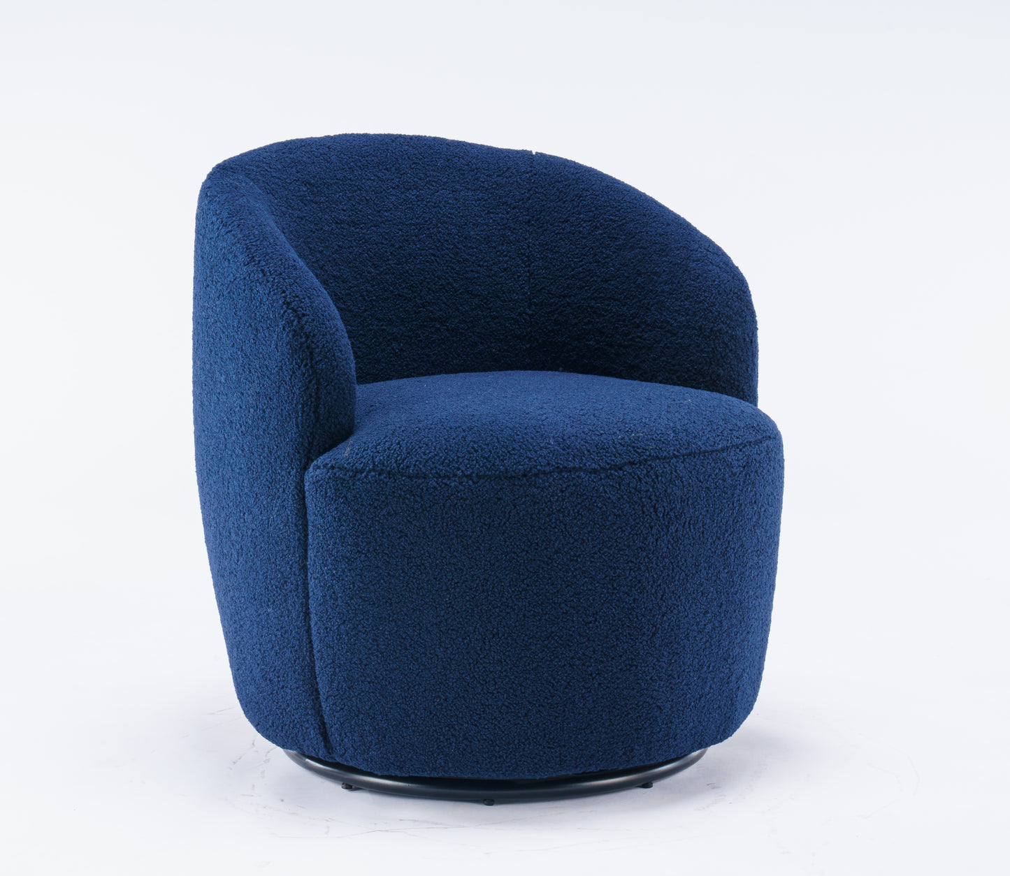 Teddy Fabric Swivel Accent Armchair Barrel Chair Dark Blue with Black Powder Coating Metal Ring