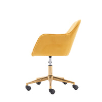 Modern Velvet Adjustable Height 360 Revolving Home Office Chair Gold Metal Legs Universal Wheels Indoor Yellow