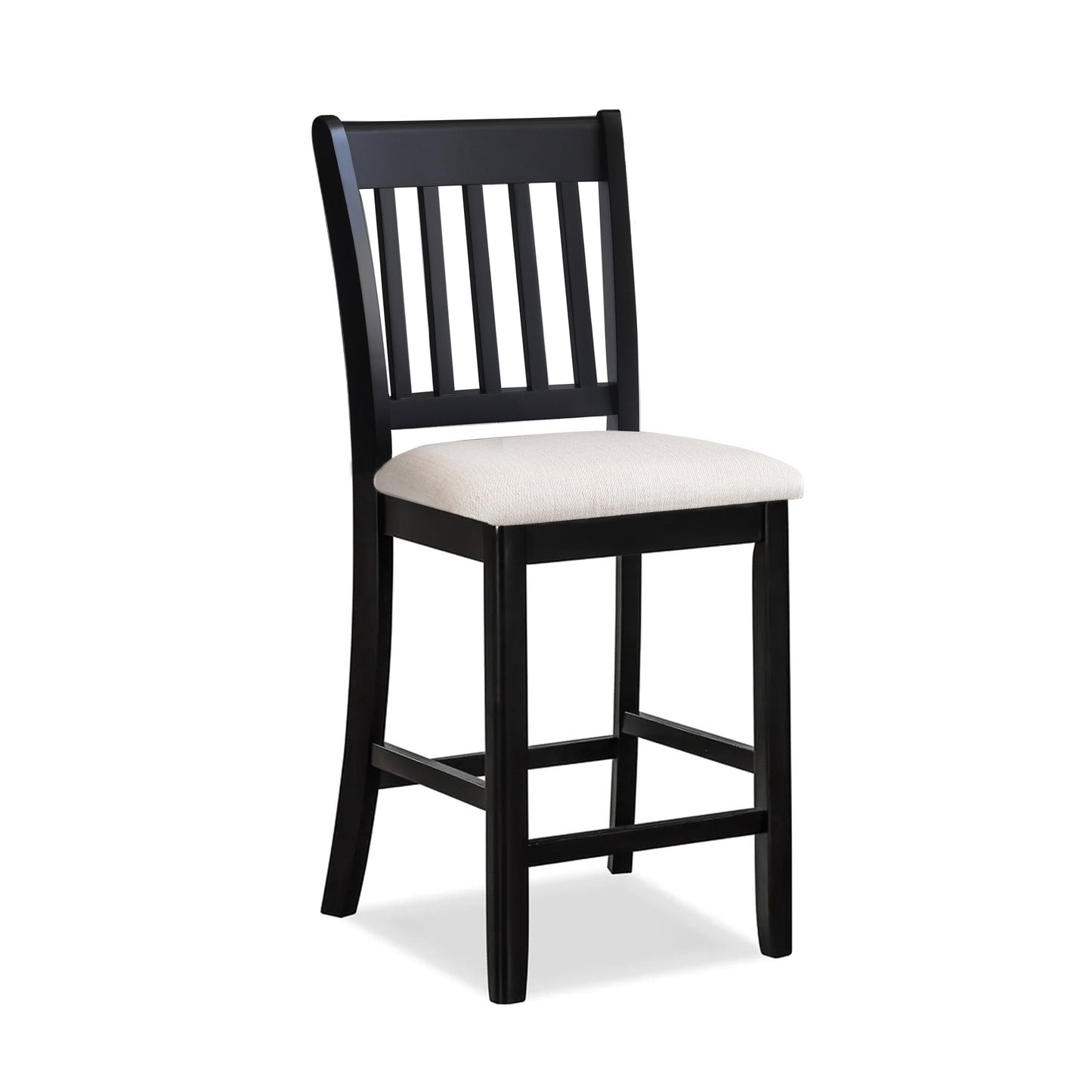 Casual Black Finish Rubberwood Dining Chairs Set of 2 Slatted Back Transitional Counter Seating