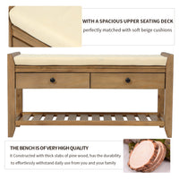 Multipurpose Entryway Storage Bench with Cushioned Seat and Drawers Old Pine Shoe Rack