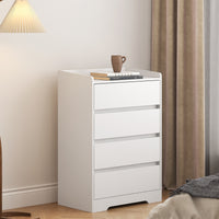 Modern 4 Drawer Dresser - Handle-Free White Wooden Chest, Waterproof Storage Cabinet for Bedroom, Living Room, Entryway, Office