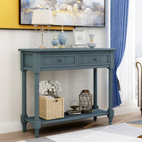 Traditional Console Table with Two Drawers and Bottom Shelf in Navy Finish