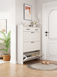 Freestanding Shoe Cabinet with Flip Door Modern Shoe Rack Storage Box for Entrances Corridors Bedrooms White Assembly Required