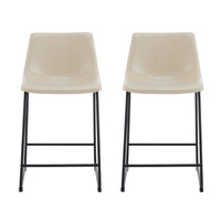 Vintage 24-Inch Armless Industrial Faux Leather Counter Stool Set of 2 Cream Black Metal Legs Footrest for Kitchen Cafe Bar