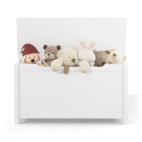 Kids Wooden Toy Box Storage with Safety Hinged Lid for Ages 2 and Up White