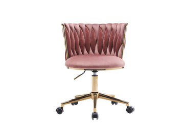 Ergonomic Pink Upholstered Office Desk Chair with Adjustable Swivel Wheels for Home and Study