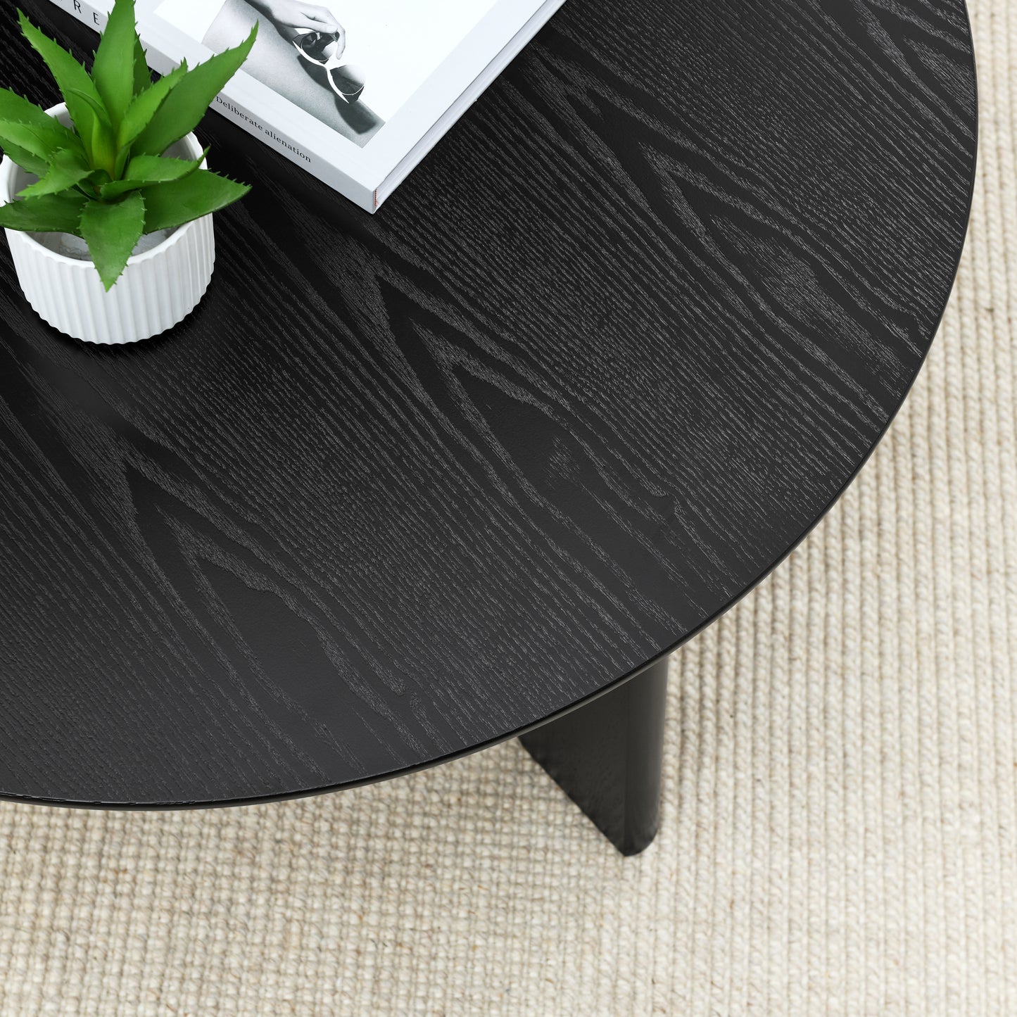 36 Inch Round Wooden Coffee Table for Living Room Reception Room Black Finish
