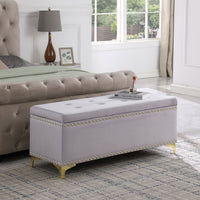 Large Storage Benches with Nailhead Trim Tufted Velvet 2 in 1 Combination for Living Room Entryway Hallway Bedroom Gold Legs 250lbs Capacity