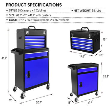 Versatile 5-Drawer Tool Chest With Detachable Storage Cabinet And Organizer – Ideal For Garage And Workshop Use