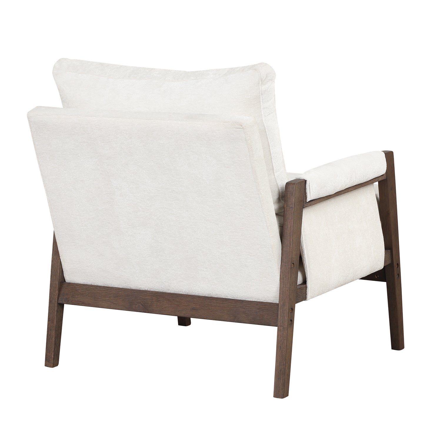 Mid-Century Modern Velvet Accent Chair Solid Wood Leisure Chair Thick Seat Cushion for Living Room Bedroom Studio White