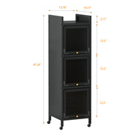 Modern Three-Tier Glass Door Cabinet with Four-Tier Storage for Entryway Living Room Bathroom Dining Room Matte Gray