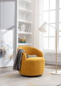 Teddy Fabric Swivel Accent Barrel Chair with Metal Ring Yellow Modern Design for Living Room