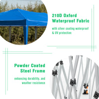 10x20 Blue Pop Up Canopy Tent with 6 Sidewalls Waterproof Commercial Outdoor Shelter Adjustable Height Carry Bag Sand Bags Ropes and Stakes