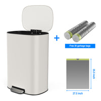 13 Gallon 50L Kitchen Foot Pedal Trash Can Soft Close Stainless Steel White Ellipse Bin