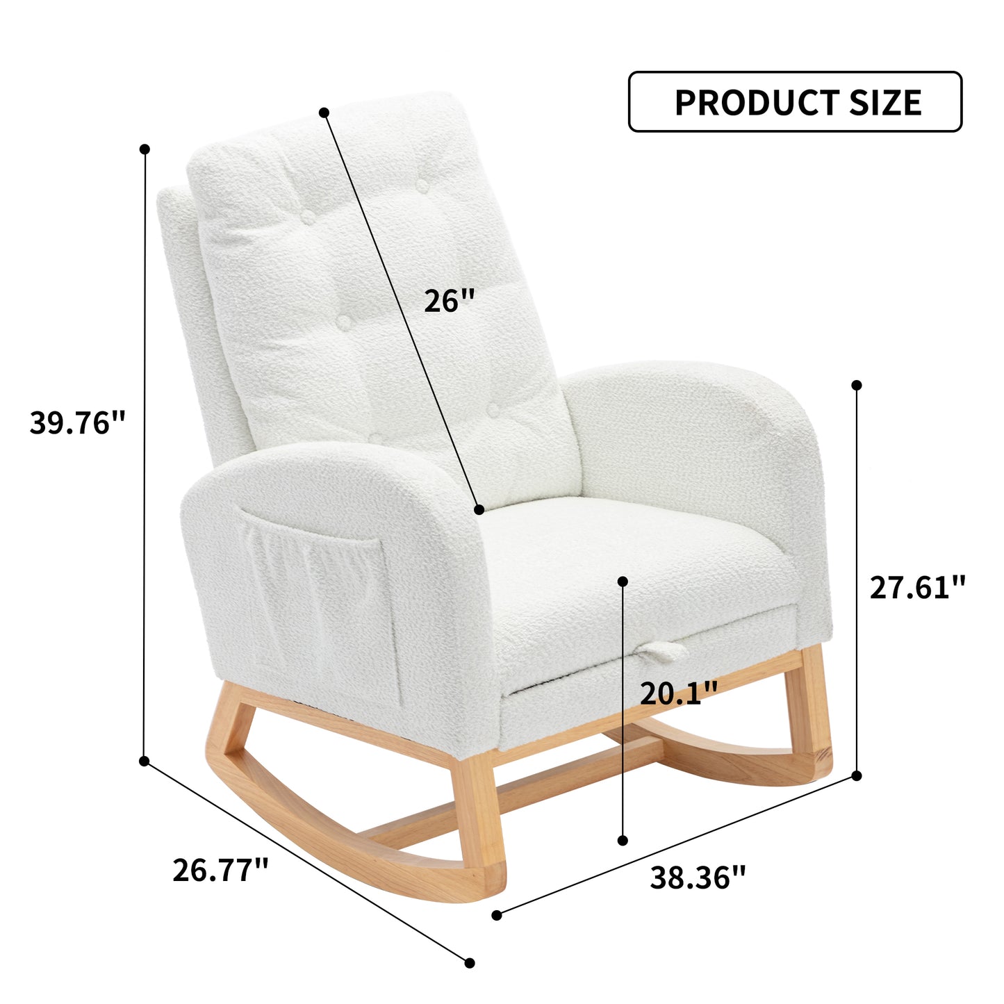 Accent Rocking Chair with Footrest High Back Rubber Wood Legs for Bedroom Living Space 26.77D X 38.36W X 39.76H Inch