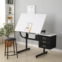 White Adjustable Drafting Table with Stool and 3 Drawers for Art and Design