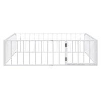 Full Size Metal Floor Bed Frame with Fence and Door, White