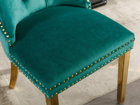 Modern Velvet Upholstered Dining Chairs Set of 2 with Gold Stainless Steel Legs and Nailhead Trim Black and Gold