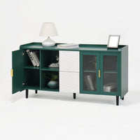 Modern 55 Coffee Bar Storage Cabinet with 2 Drawers and Glass Doors for Kitchen and Living Room Green