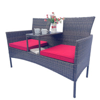 Modern Wicker Patio Conversation Set with Removable Cushions and Tempered Glass Table for Garden and Backyard