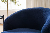 Teddy Fabric Swivel Accent Armchair Barrel Chair Dark Blue with Black Powder Coating Metal Ring