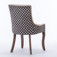 Ultra Side Dining Chairs Set of 2 Beige Thick Fabric with Solid Wood Legs and Bronze Nail Head
