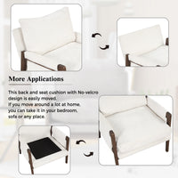 Mid-Century Modern Velvet Accent Chair Solid Wood Leisure Chair Thick Seat Cushion for Living Room Bedroom Studio White