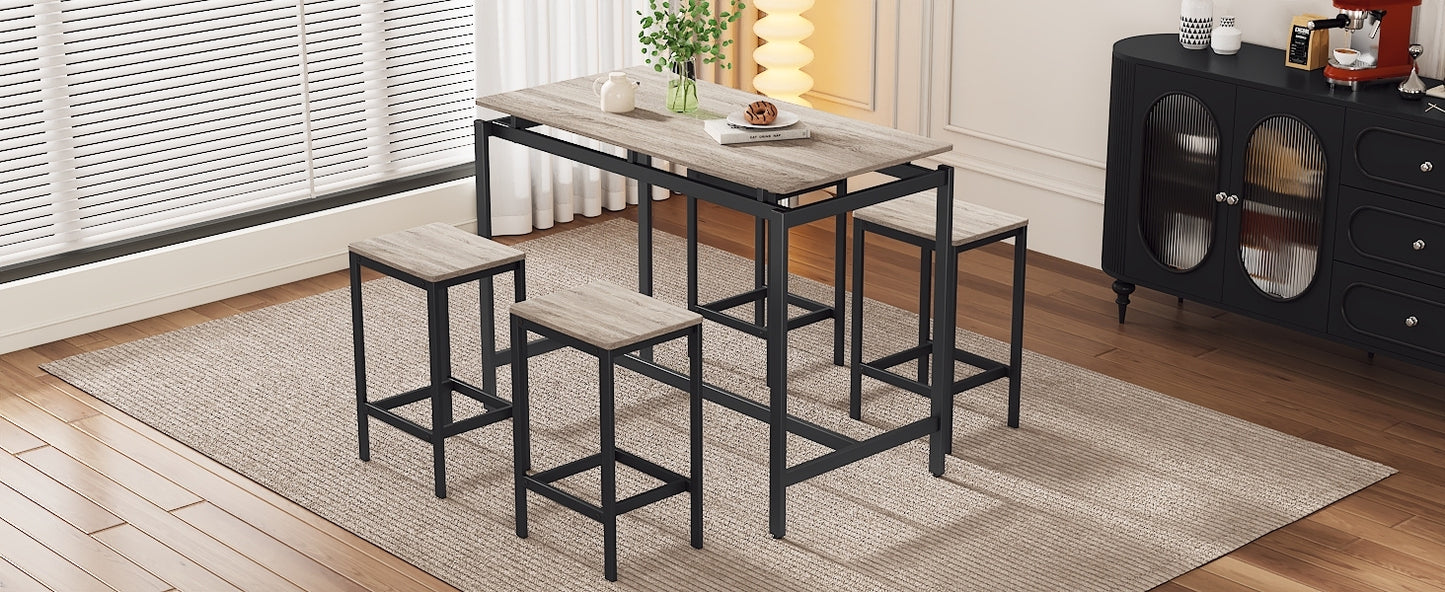 TREXM 5-Piece Compact Bar Table Set with Table and Stools - Modern Industrial Design, Space-Saving Furniture for Dining Room and Breakfast Nook (OAK)