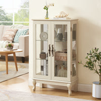Elegant 2 Door Curio Cabinet with Glass Doors Adjustable Shelves Mirrored Back Lighted Display for Home Office