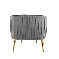 Modern Velvet Accent Chair and Ottoman Set Tufted Barrel Design for Living Room Bedroom Grey with Golden Finish