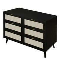 Modern 6 Drawer Dresser Black Wood Storage Cabinet for Bedroom or Living Room Furniture