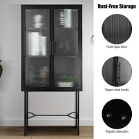 Elegant Floor Cabinet with 2 Tempered Glass Doors Adjustable Shelves Dust-Free Easy Assembly Black Living Room Display Storage