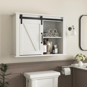 Bathroom Wall Cabinet with Barn Door, Wooden Storage Cabinet with 2 Adjustable Shelves - 27.16 x 7.8 x 19.68 Inch