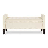 Upholstered Tufted Button Storage Bench with Nail Trim Soft Padded Seat Armrest Entryway Living Room Cream Bed Bench