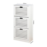 White Wooden Shoe Cabinet for Entryway with 3 Flip Doors Space Saving Storage 20.94x9.45x43.11 Inch