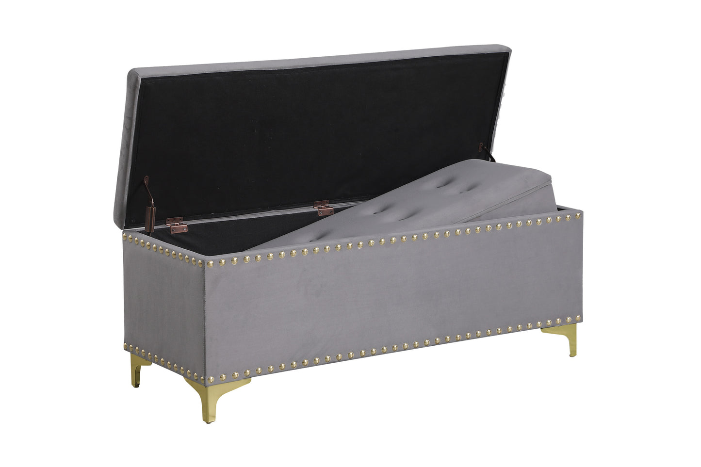 Large Storage Benches with Nailhead Trim Tufted Velvet 2 in 1 Combination for Living Room Entryway Hallway Bedroom Gold Legs 250lbs Capacity