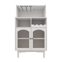 Living Room White Wine Cabinet with Removable Wine Rack and Glass Door Storage for Wine Glasses