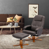 Swivel Recliner Chair with Ottoman Faux Leather Beige Brown Wood Base for Living Room Bedroom