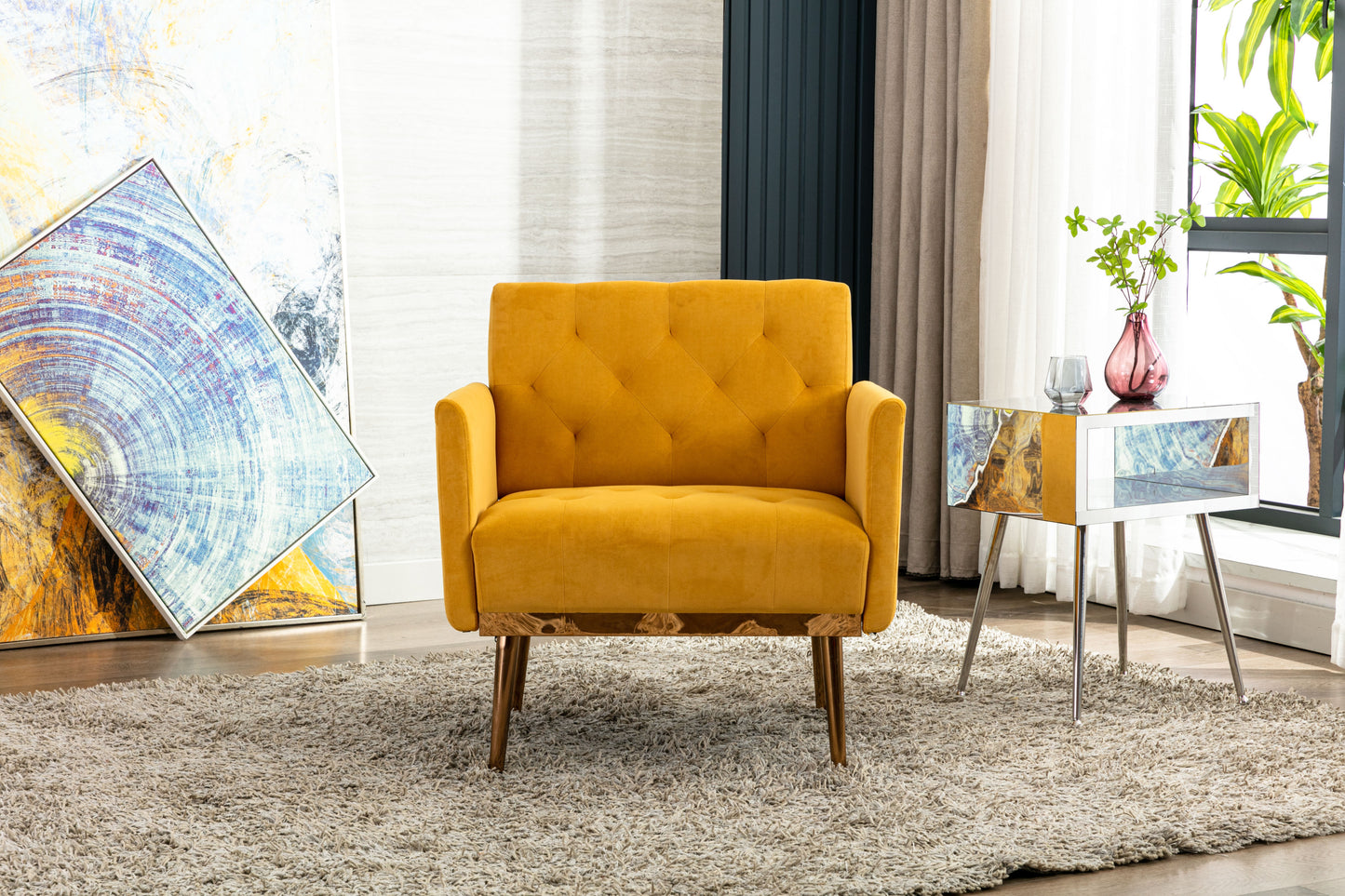 Accent  Chair  ,leisure single sofa  with Rose Golden  feet